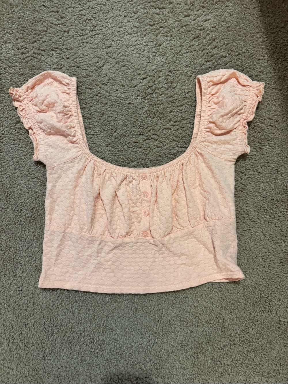Billabong Peach Pink Cropped Scoop Neck Top with Ruffle Sleeves